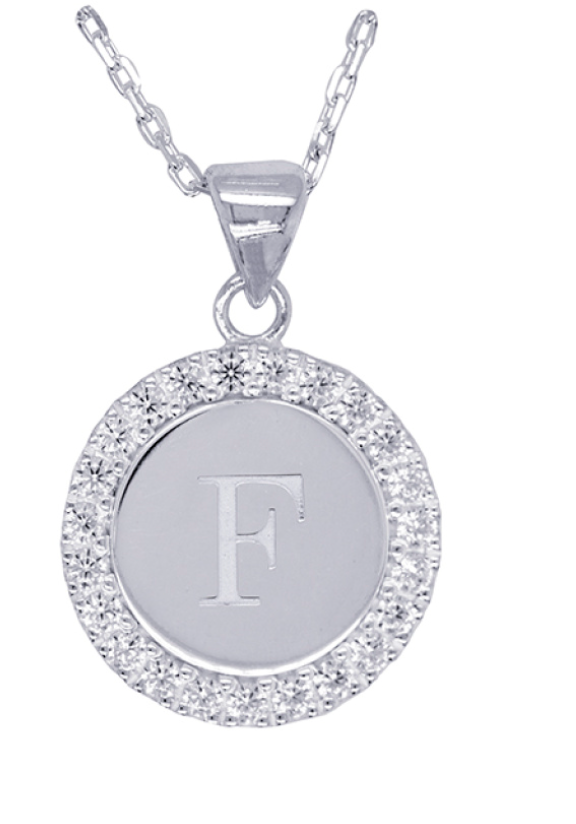 Sterling Silver 925 Cubic Zirconia Initial Pendant with 45cm Chain - Choose your initial