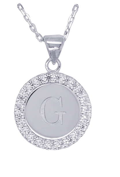 Sterling Silver 925 Cubic Zirconia Initial Pendant with 45cm Chain - Choose your initial