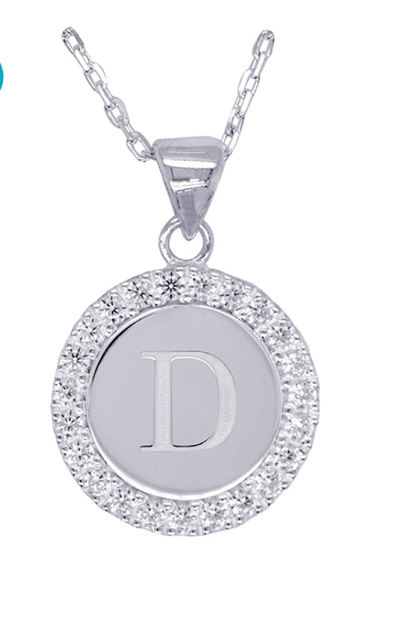 Sterling Silver 925 Cubic Zirconia Initial Pendant with 45cm Chain - Choose your initial