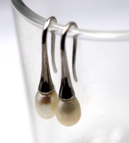 Genuine Sterling Silver 925 Freshwater Oval Pearl Ball Earrings