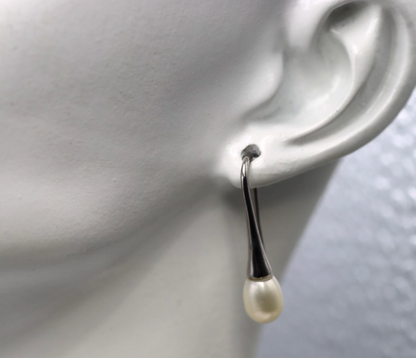 Genuine Sterling Silver 925 Freshwater Oval Pearl Ball Earrings