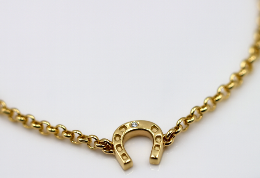 Genuine 9ct 9K 375 Yellow Gold or Rose Gold Solid 19cm Diamond Set Horseshoe Belcher Bracelet