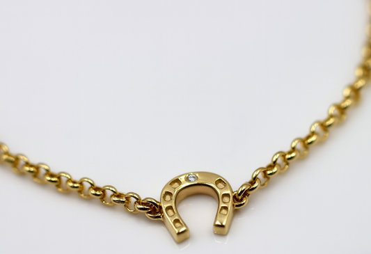 Genuine 9ct 9K 375 Yellow Gold or Rose Gold Solid 19cm Diamond Set Horseshoe Belcher Bracelet