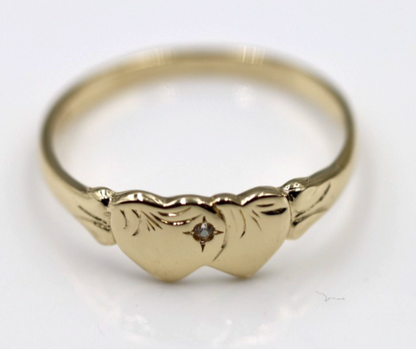 Genuine 9ct 9k Yellow, Rose or White Gold Aust White Sapphire Double Heart Signet Ring