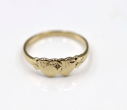 Genuine 9ct 9k Yellow, Rose or White Gold Aust White Sapphire Double Heart Signet Ring