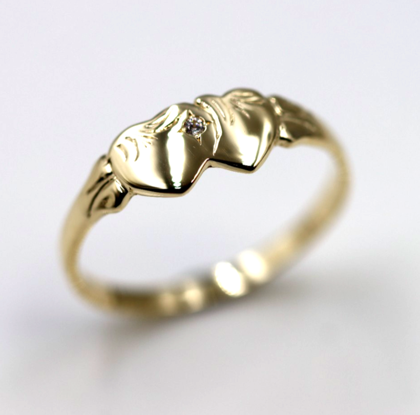 Genuine 9ct 9k Yellow, Rose or White Gold Aust White Sapphire Double Heart Signet Ring