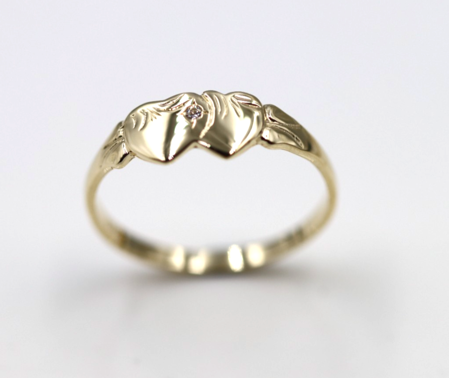 Genuine 9ct 9k Yellow, Rose or White Gold Aust White Sapphire Double Heart Signet Ring