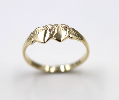 Genuine 9ct 9k Yellow, Rose or White Gold Aust White Sapphire Double Heart Signet Ring