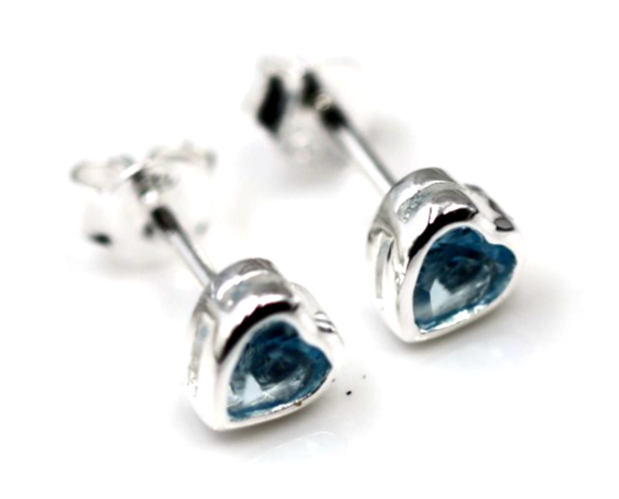 Sterling Silver 925 Bezel Set Heart Blue CZ Studs Earrings