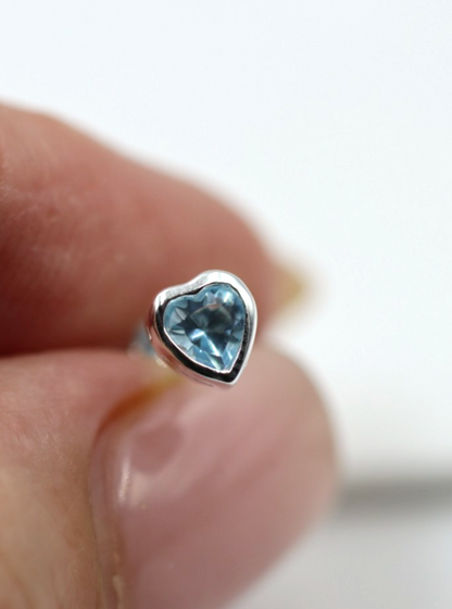 Sterling Silver 925 Bezel Set Heart Blue CZ Studs Earrings