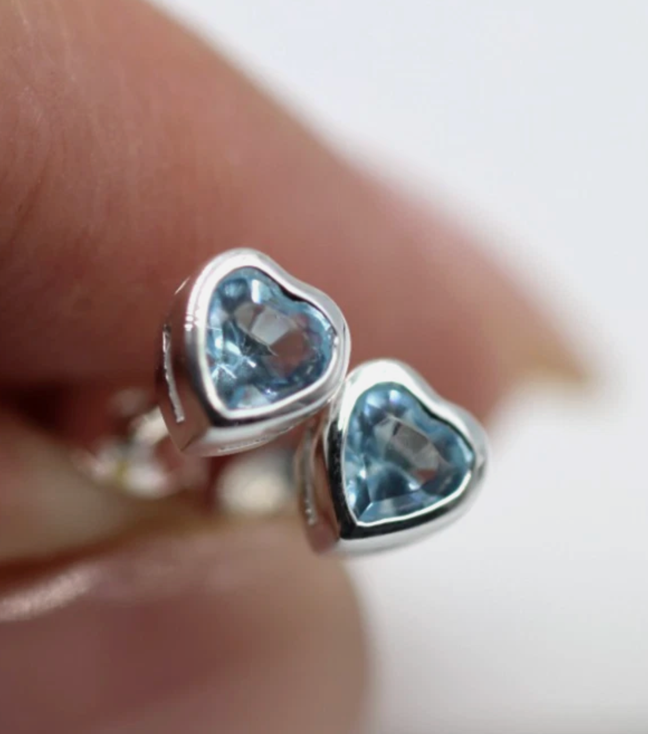 Sterling Silver 925 Bezel Set Heart Blue CZ Studs Earrings