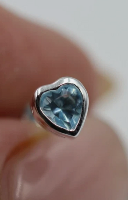 Sterling Silver 925 Bezel Set Heart Blue CZ Studs Earrings