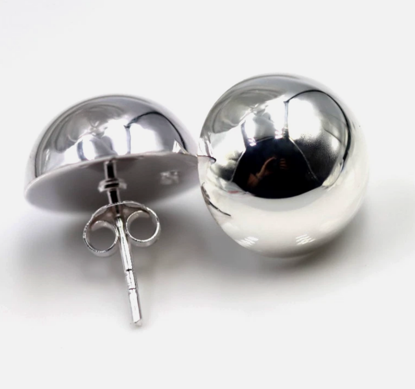 Genuine Sterling Silver 925 Half 12mm Dome Ball Round Earrings Studs