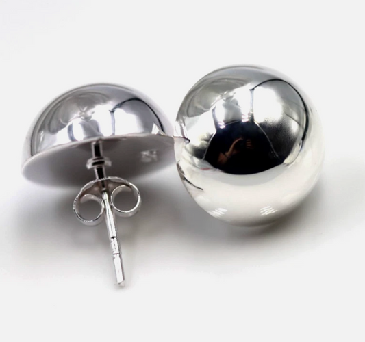 Genuine Sterling Silver 925 Half 12mm Dome Ball Round Earrings Studs