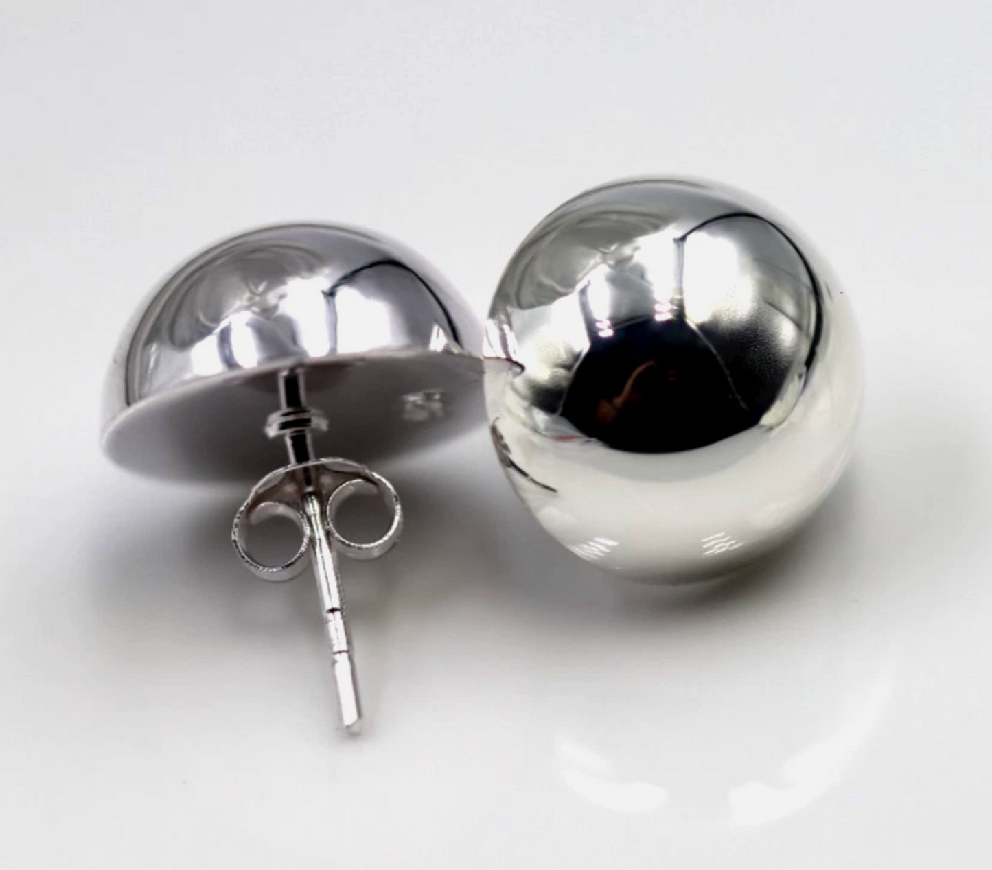 Genuine Sterling Silver 925 Half 12mm Dome Ball Round Earrings Studs