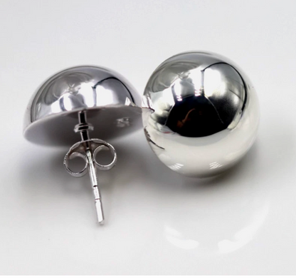 Genuine Sterling Silver 925 Half 12mm Dome Ball Round Earrings Studs