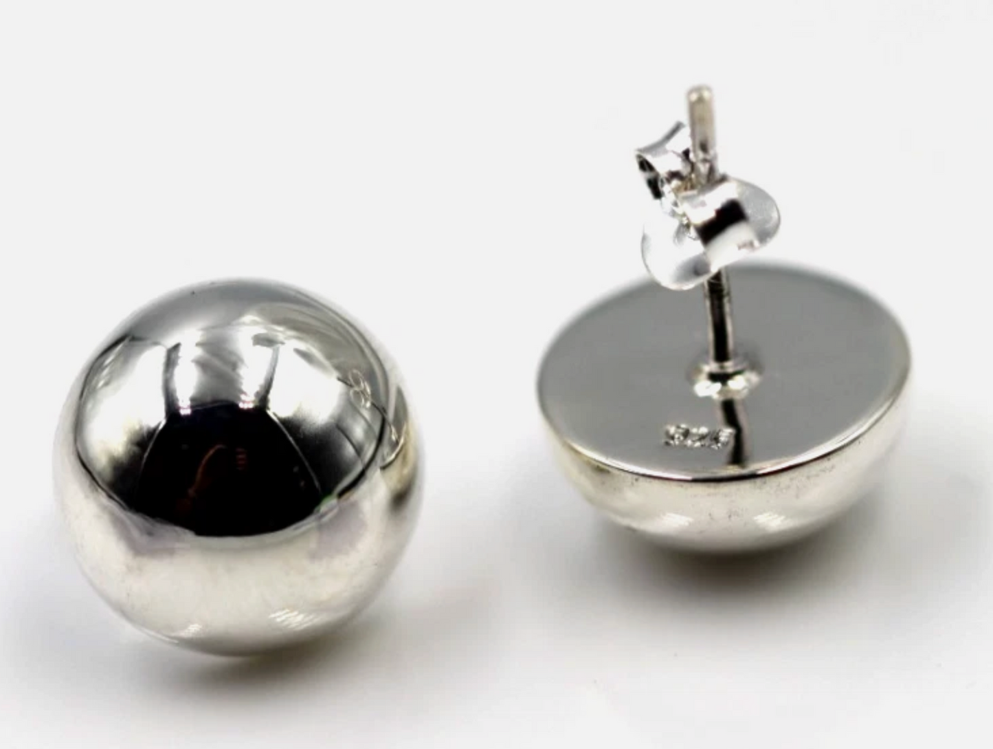 Genuine Sterling Silver 925 Half 12mm Dome Ball Round Earrings Studs