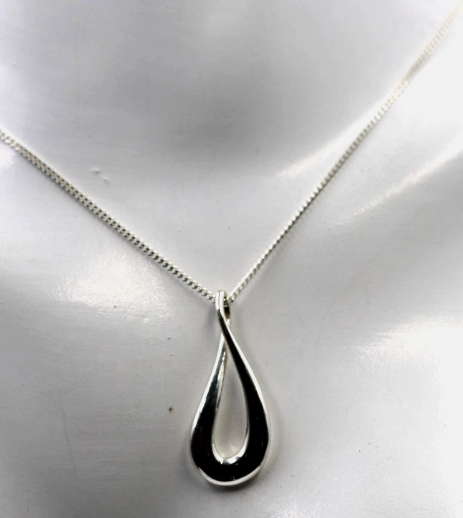 Genuine Sterling Silver 925 Solid Teardrop Pendant + Curb Chain