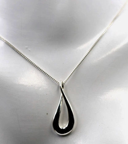 Genuine Sterling Silver 925 Solid Teardrop Pendant + Curb Chain