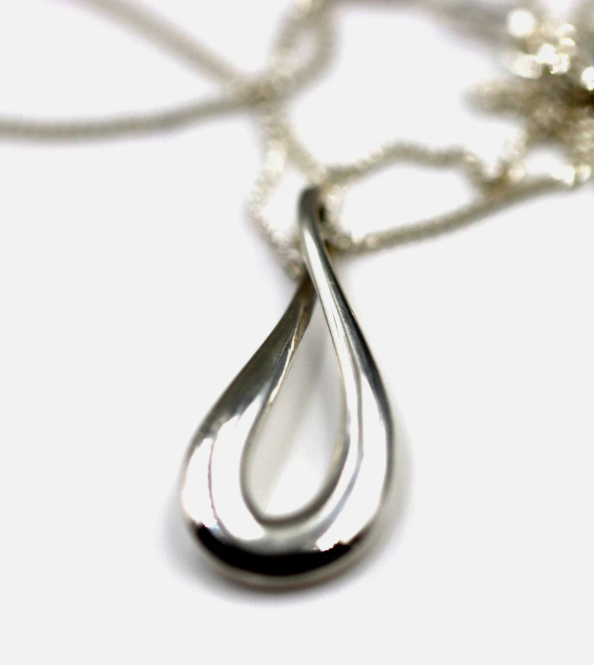 Genuine Sterling Silver 925 Solid Teardrop Pendant + Curb Chain