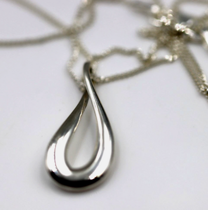 Genuine Sterling Silver 925 Solid Teardrop Pendant + Curb Chain