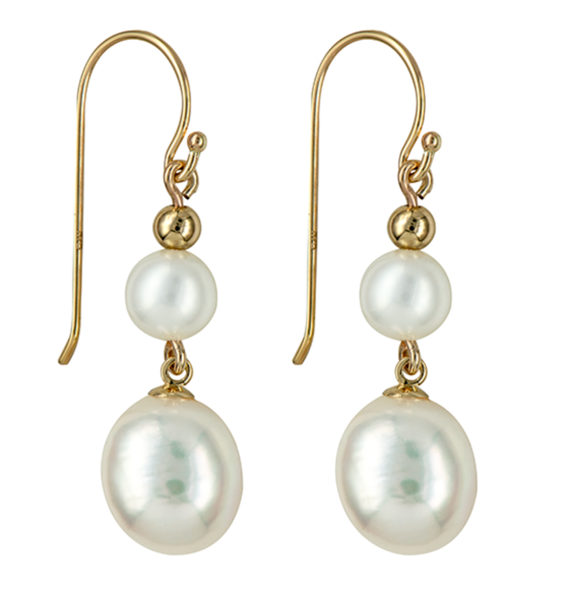 Genuine 9ct 9k 375 Yellow Gold Freshwater Cultured Pearl Baroque Pearl Earrings