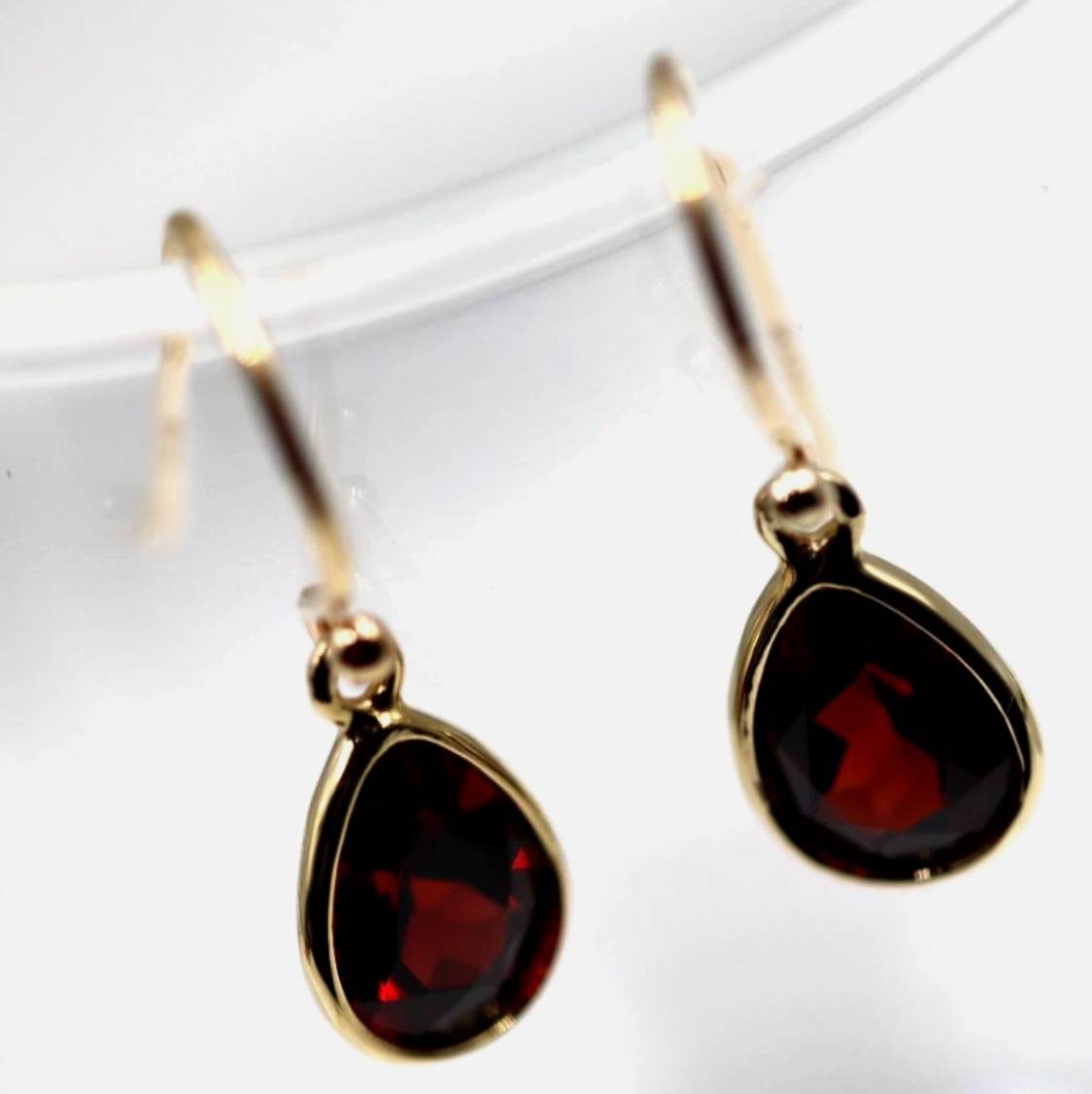 Genuine 9ct Yellow Gold Natural Garnet Bezel Set Teardrop Earrings