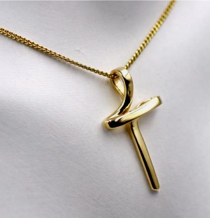Modern 9ct 9k 375 Yellow Gold Cross Crucifix Pendant + Curb Necklace Chain