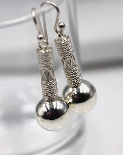 Sterling Silver 925 12mm Handmade Heavy Hook Ball Earrings 12.8g