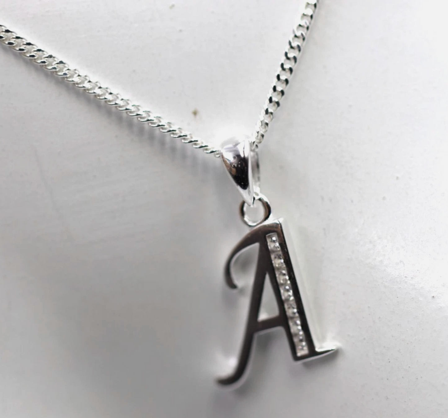 Sterling Silver 925 CZ Initial A Pendant + 50cm Curb Chain Necklace