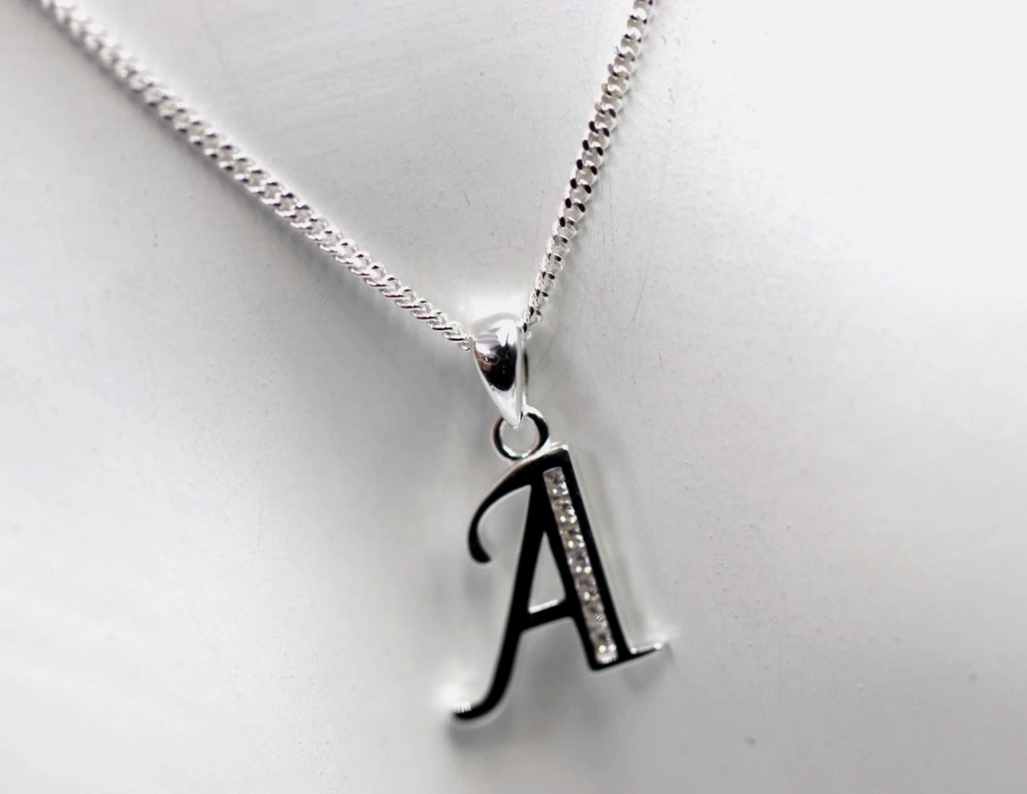 Sterling Silver 925 CZ Initial A Pendant + 50cm Curb Chain Necklace