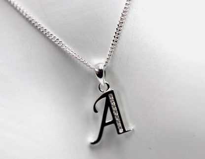 Sterling Silver 925 CZ Initial A Pendant + 50cm Curb Chain Necklace