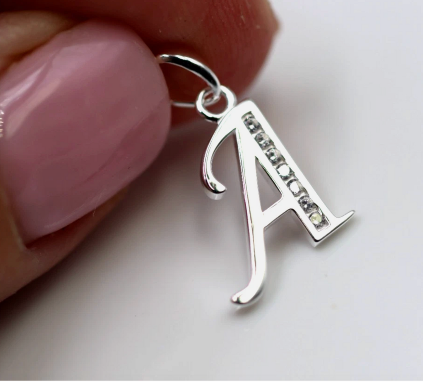 Sterling Silver 925 CZ Initial A Pendant + 50cm Curb Chain Necklace