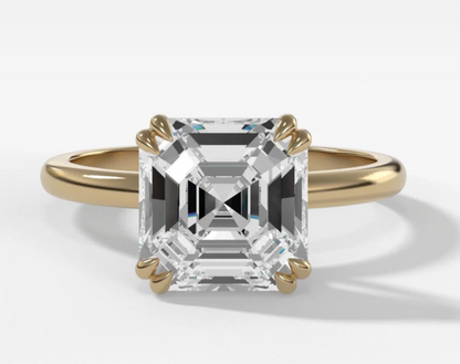 Genuine 18ct Yellow Gold 3.07ct Lab Grown Diamond Asscher Claw Solitaire Engagement Ring
