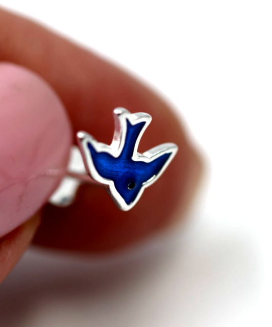 Sterling Silver 925 Children 10mm Stud Earrings Enamel Bluebird