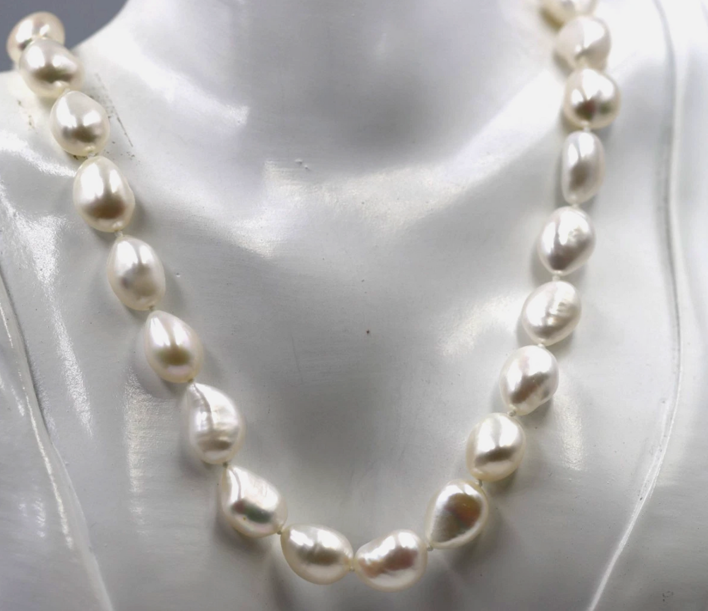 Genuine Sterling Silver 925 Cultured 10mm White Baroque Pearl Necklace- 18" 45cm