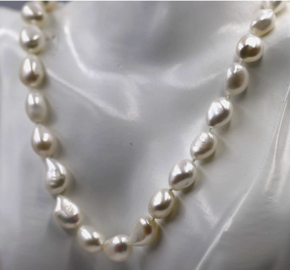Genuine Sterling Silver 925 Cultured 10mm White Baroque Pearl Necklace- 18" 45cm