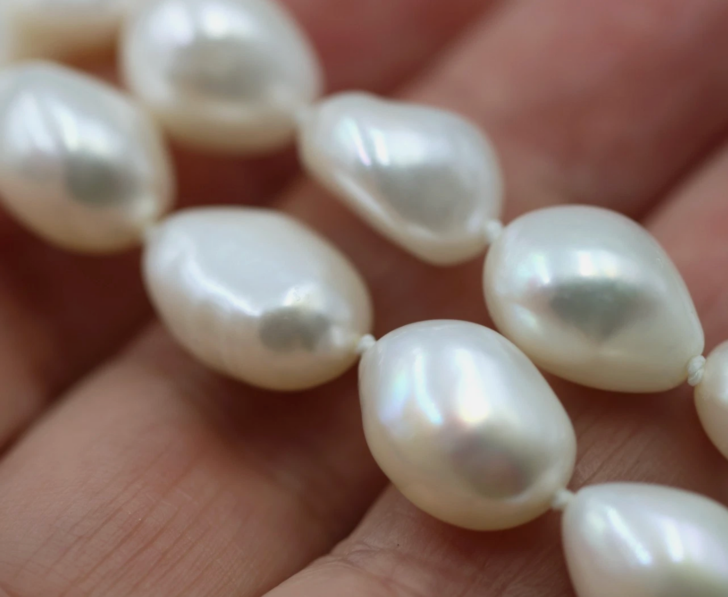 Genuine Sterling Silver 925 Cultured 10mm White Baroque Pearl Necklace- 18" 45cm