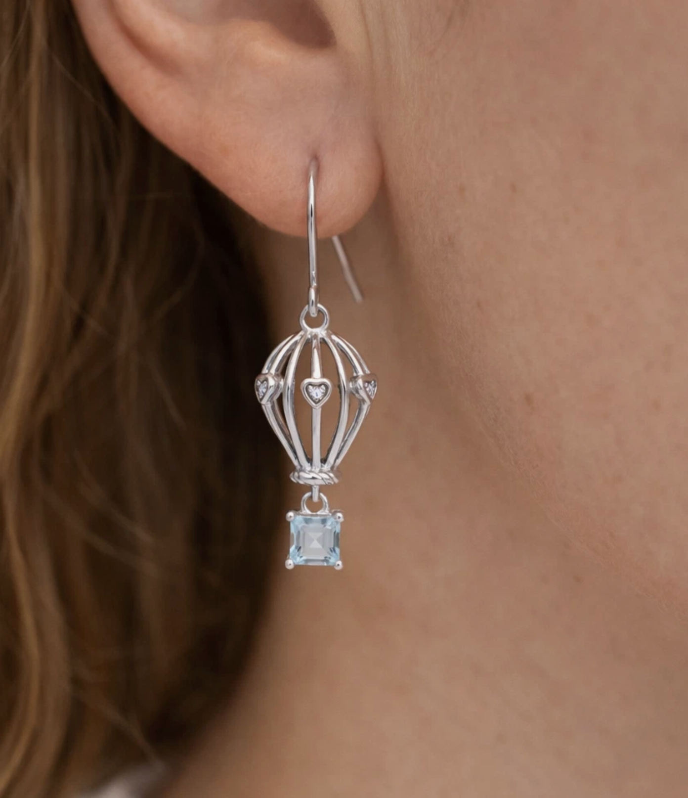 Sterling Silver 925 Topaz + Diamond Set Hot Air Balloon Earrings