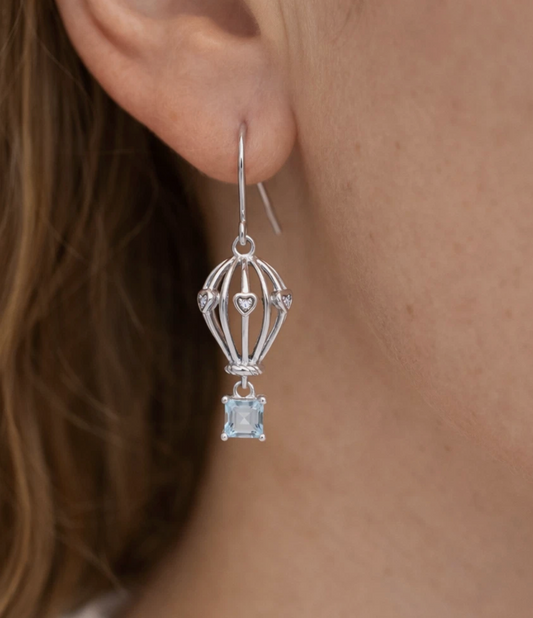 Sterling Silver 925 Topaz + Diamond Set Hot Air Balloon Earrings