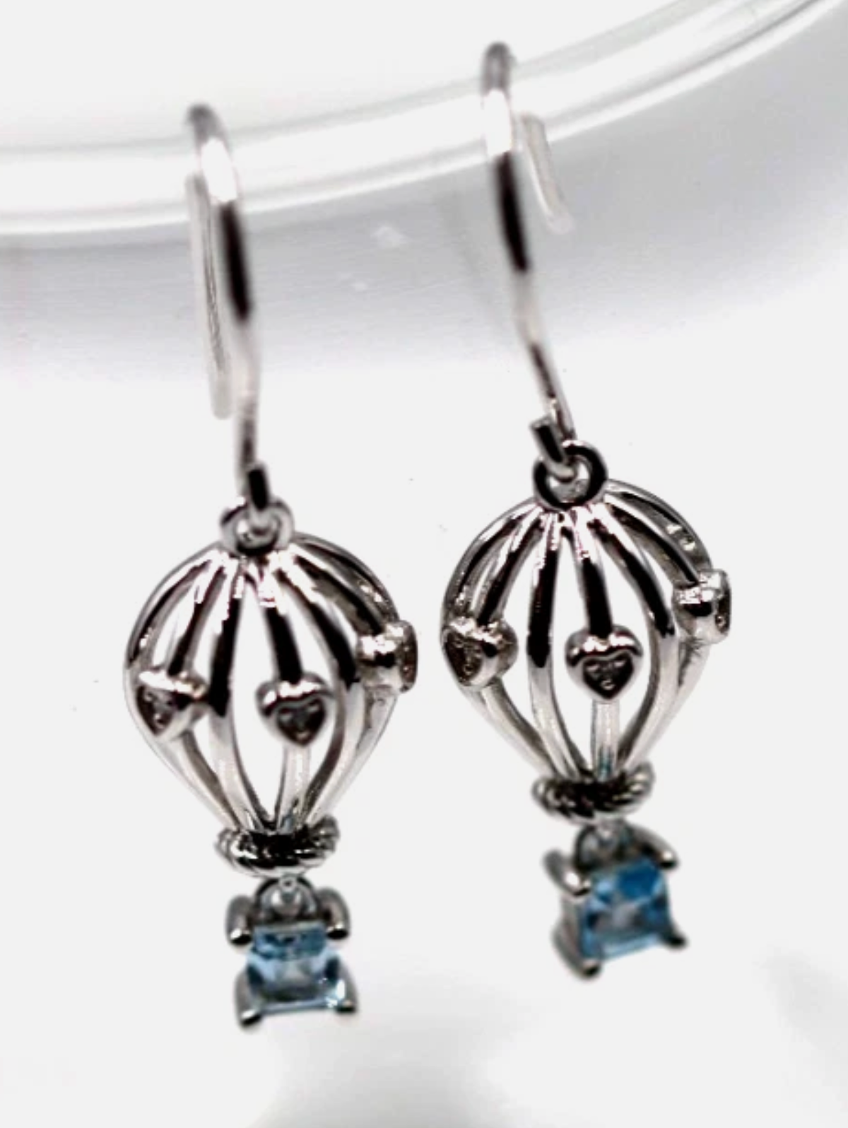 Sterling Silver 925 Topaz + Diamond Set Hot Air Balloon Earrings