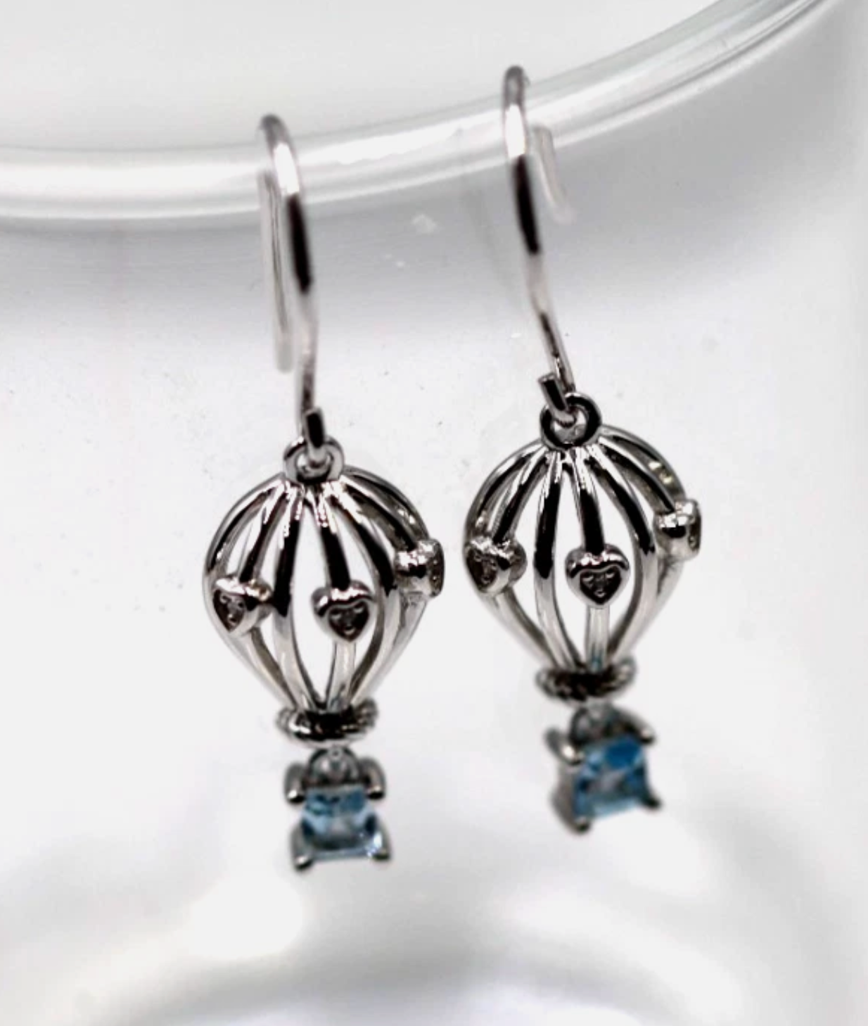 Sterling Silver 925 Topaz + Diamond Set Hot Air Balloon Earrings