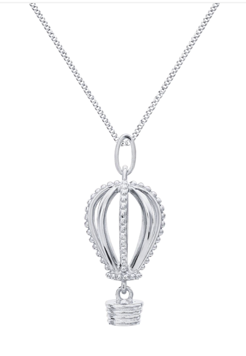Sterling Silver 925 Hot Air Hotair Balloon Pendant + Curb Chain