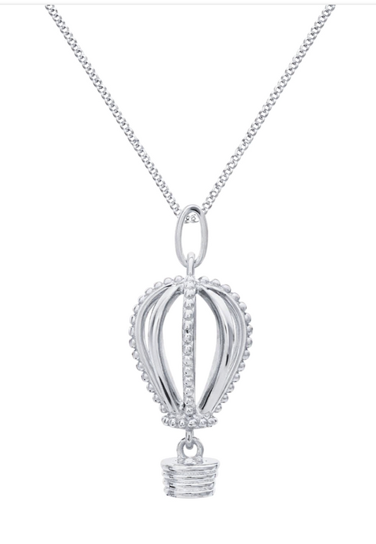 Sterling Silver 925 Hot Air Hotair Balloon Pendant + Curb Chain