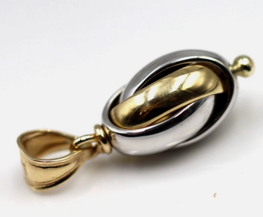 Genuine 9ct 9k 375 Yellow & White Gold Oval Triple Belcher Ball Pendant