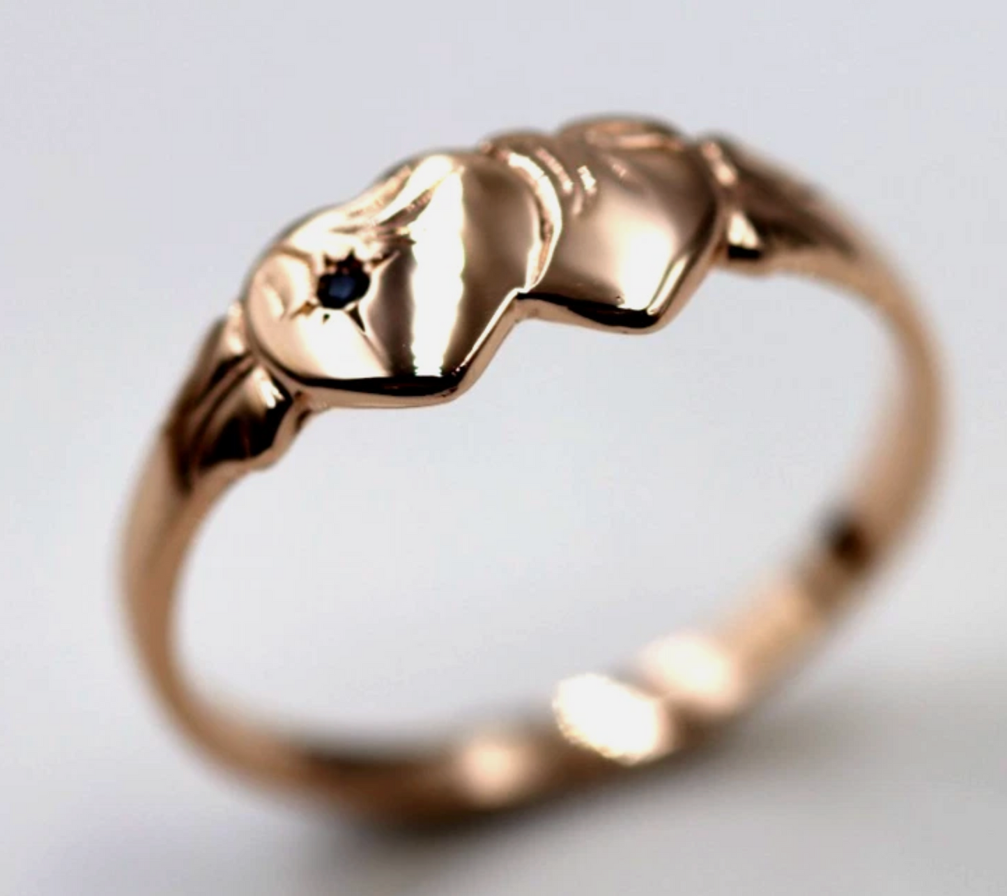 Genuine 9k 9ct 375 Yellow, Rose & White Gold Aust Blue Sapphire Double Heart Signet Ring - Choose your size
