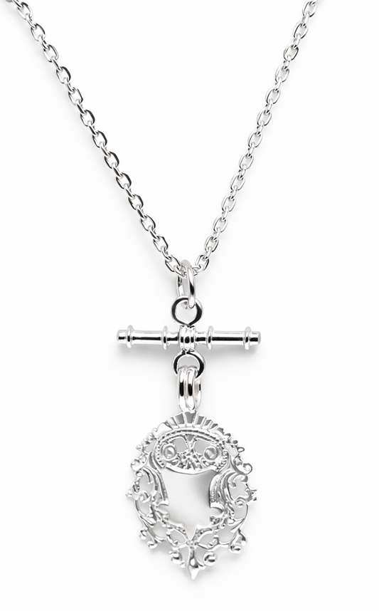 Genuine Sterling Silver 925 Shield & T Bar Pendant & 55cm Cable Necklace