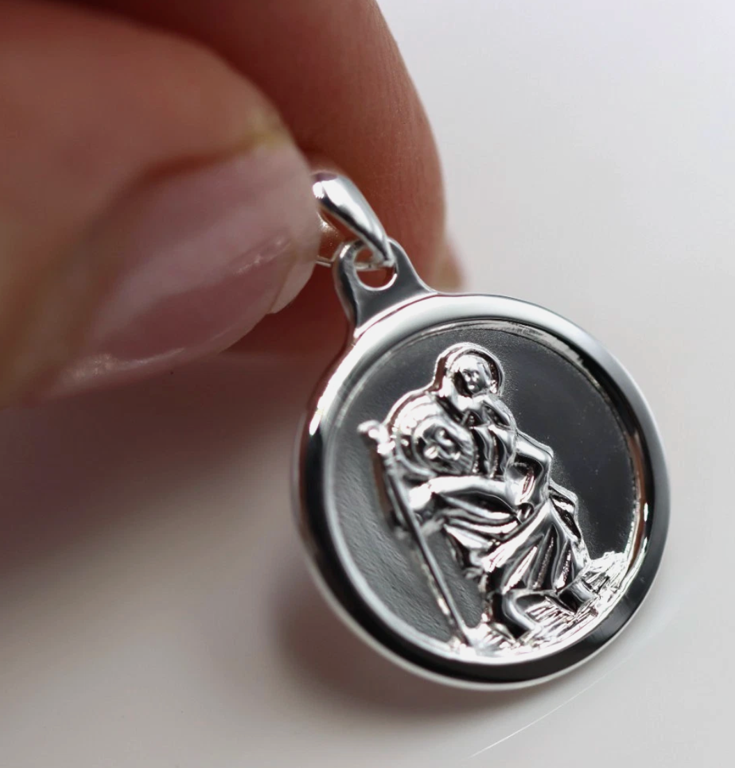 Sterling Silver 925 16mm St Christopher Pendant Charm Travel Saint