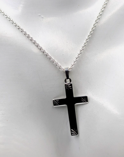 Genuine Sterling Silver 925 Fancy Cross Pendant + Spinga Chain Necklace