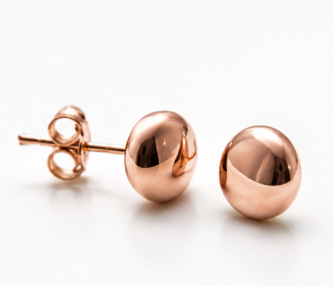 Kaedesigns Genuine 9ct 9k Yellow OR Rose Gold 5mm Flat Stud Ball Earrings